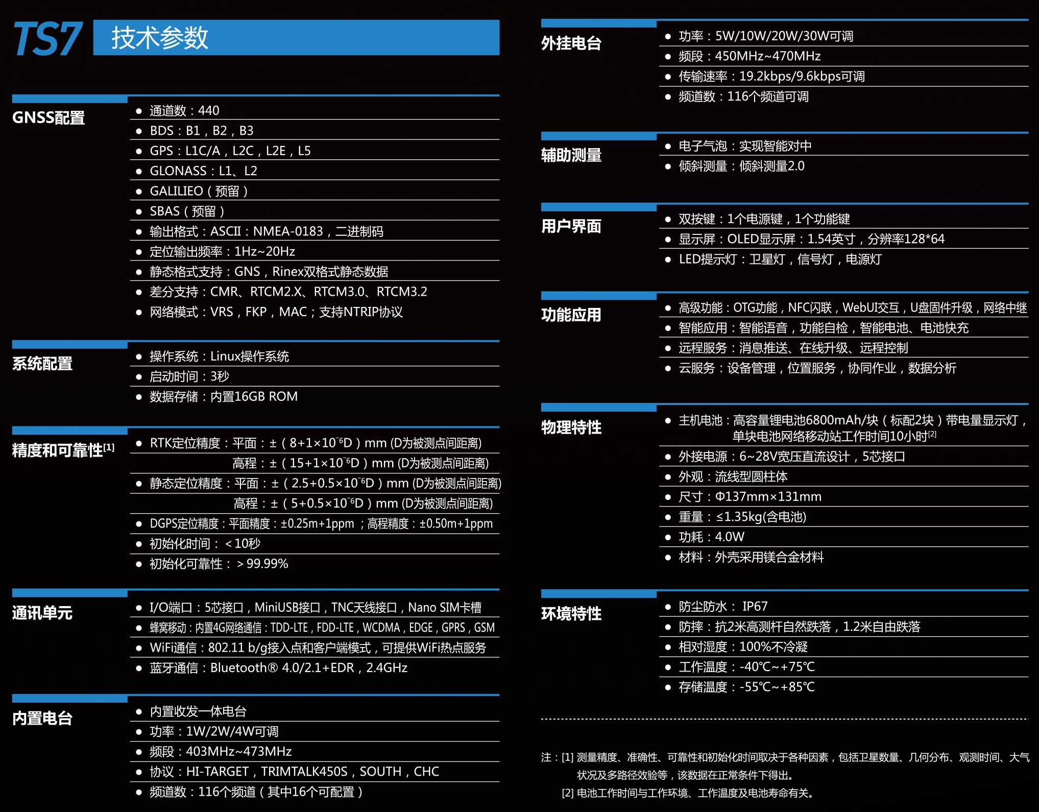 北斗海達TS7小型RTK測量系統(tǒng)技術參數