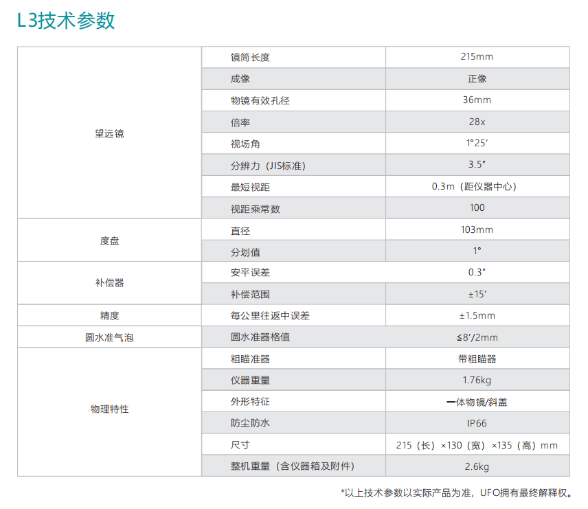 UFO L3 磁阻尼光學(xué)水準儀_水準儀_光學(xué)水準儀技術(shù)參數(shù)